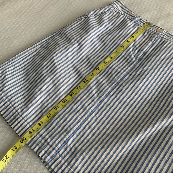 Talbots cotton skirt Womens 10 petite Front zip close Blue white stripe Pockets - Picture 9 of 10